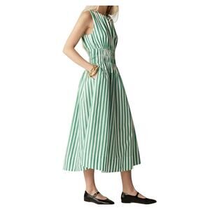 J.Crew Hyacinth Dress Striped Cotton Poplin Smocked Holiday CI932 Bright Clover